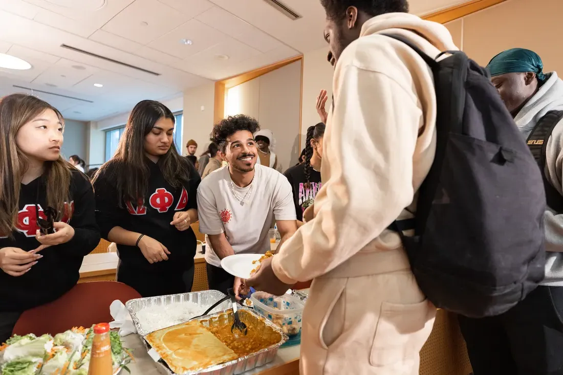 Students getting food.